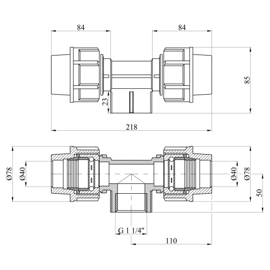 Додаткове фото - Трійник ПЕ STR 40х1 1/4"х40 РВ