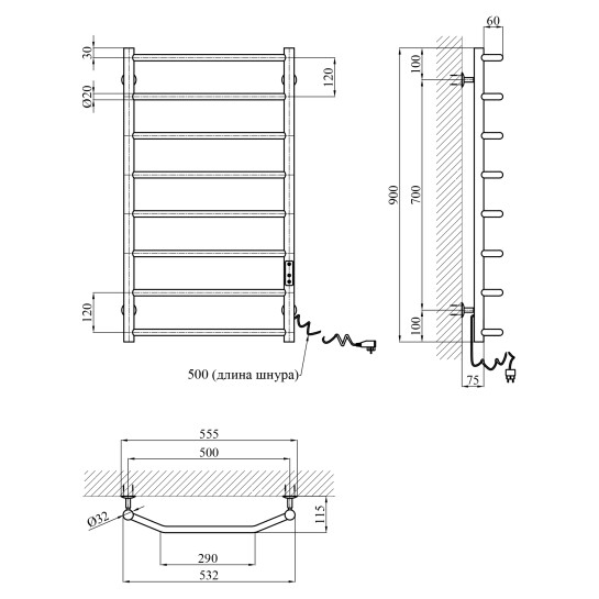 Додаткове фото - Сушарка для рушників електрична Kroner KRP Diva ER900x500-8