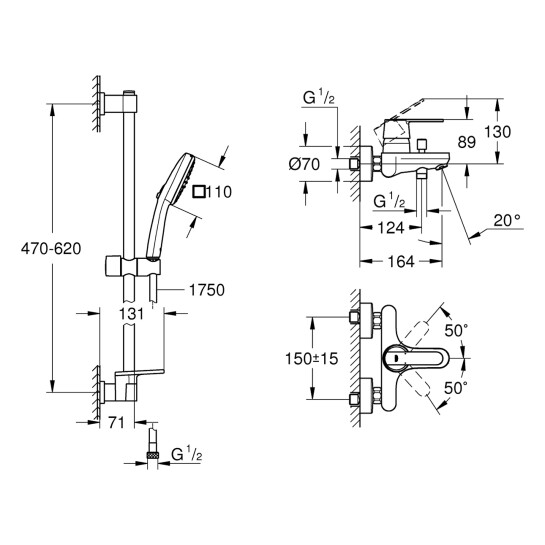 Додаткове фото - Змішувач для ванни Grohe QuickFix Get з душевою стійкою Vitalio Comfort 110 3288726929