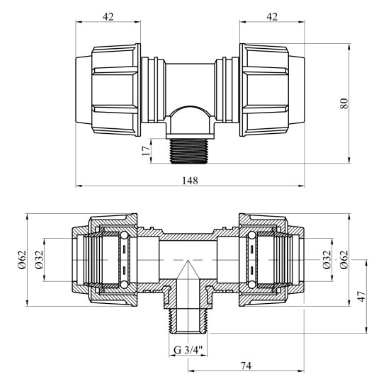 Додаткове фото - Трійник ПЕ SPT 32х3/4"х32 РЗ