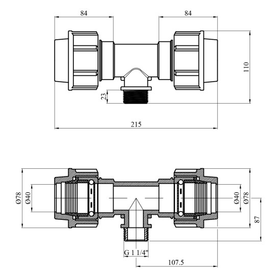 Додаткове фото - Трійник ПЕ SantehPlast 40х1 1/4"х40 РЗ