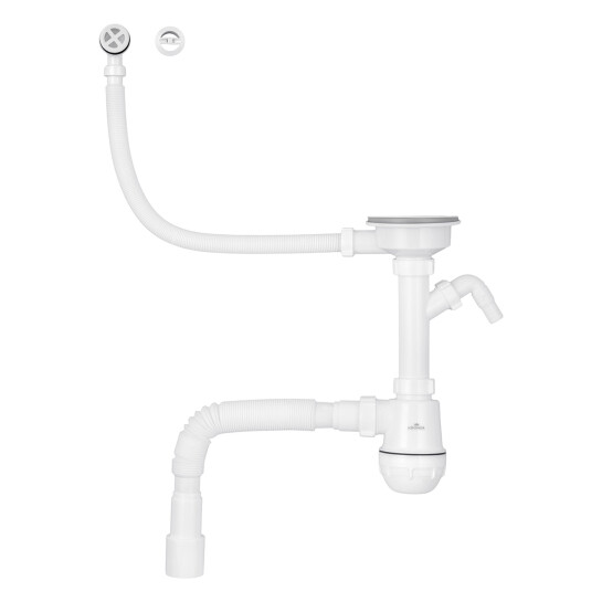 Сифони для кухонних мийок Сифон для кухонної мийки Kroner KRP KS02R-1WHI 3 1/2"х40/50 мм з відводом для пральної машини, з круглим переливом