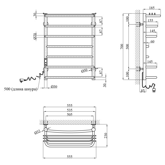 Додаткове фото - Сушарка для рушників електрична Kroner KRP Stern EL700x500-7