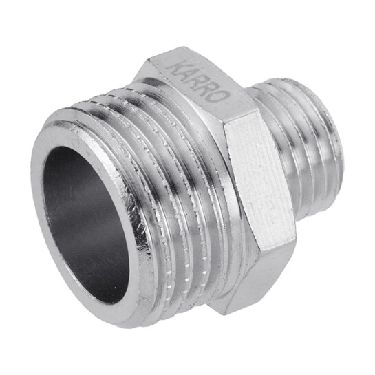 Ніпелі латунні Ніпель перехідний Karro 1/2"х1/4" ЗЗ нікельований KR-3114