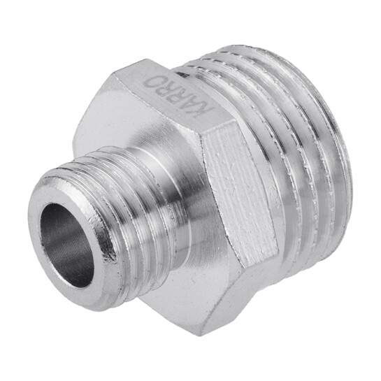 Додаткове фото - Ніпель перехідний Karro 1/2"х1/4" ЗЗ нікельований KR-3114