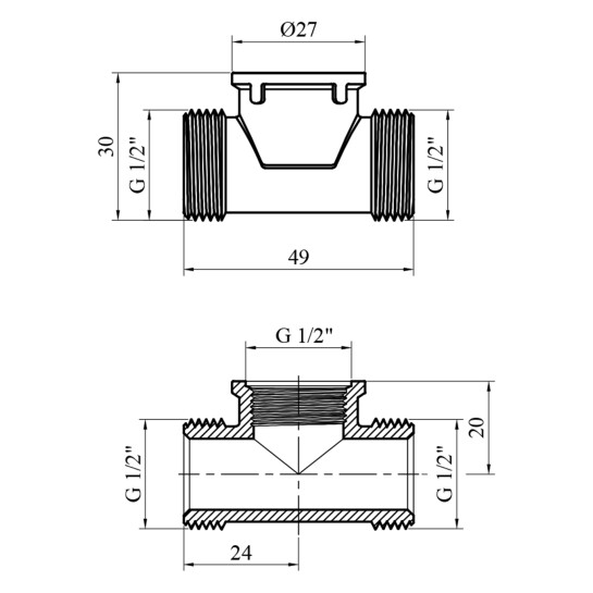 Додаткове фото - Трійник STA 1/2" ЗВЗ латунний