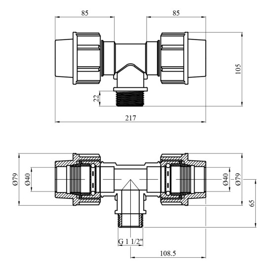 Додаткове фото - Трійник ПЕ SantehPlast 40х1 1/2"х40 РЗ