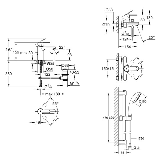 Додаткове фото - Набір змішувачів 3 в 1 для ванної кімнати Grohe QuickFix Get M-Size UA202701MQ