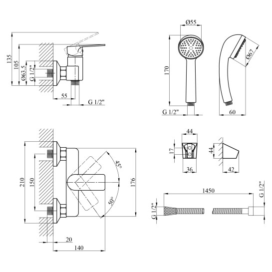 Додаткове фото - Змішувач для душу Agua Merida - C050