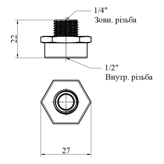 Додаткове фото - Перехідник Karro 1/2"х1/4" ВЗ нікельований KR-3117