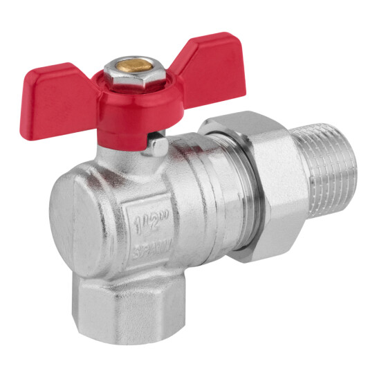 Додаткове фото - Кран-американка кульовий кутовий Karro "Standart+" 1/2" ВЗ PN40 метелик, нікельований