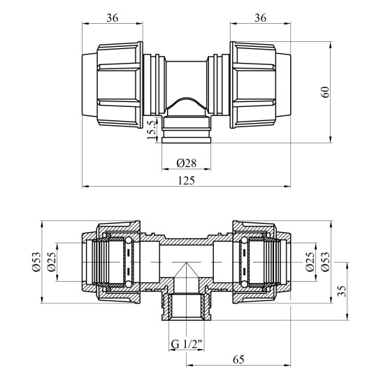 Додаткове фото - Трійник ПЕ SPT 25х1/2"х25 РВ