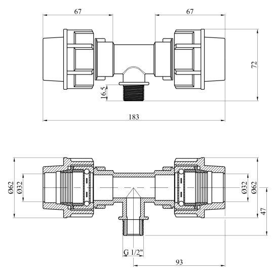 Додаткове фото - Трійник ПЕ STR 32х1/2"х32 РЗ