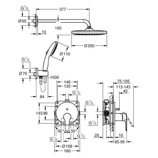 Додаткове фото - Душова система прихованого монтажу Grohe QuickFix Start 25292000 