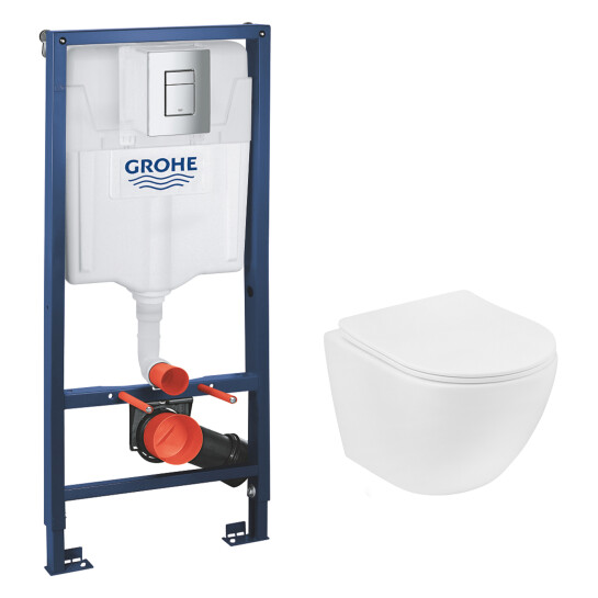 Інсталяції Комплект 4 в 1: Інсталяція Grohe Rapid SL 3 в 1 38772001 + Унітаз безободковий Kroner Harz WHI483632 TORNADO з сидінням Slim Duroplast / Soft-close / Quick relase KH483632WHIT (38772001KH483632)