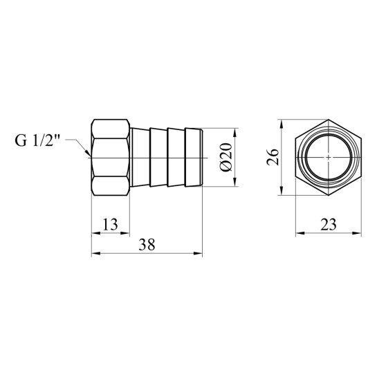 Додаткове фото - Штуцер Karro 1/2" РВ, D=20 мм нікельований KR-820