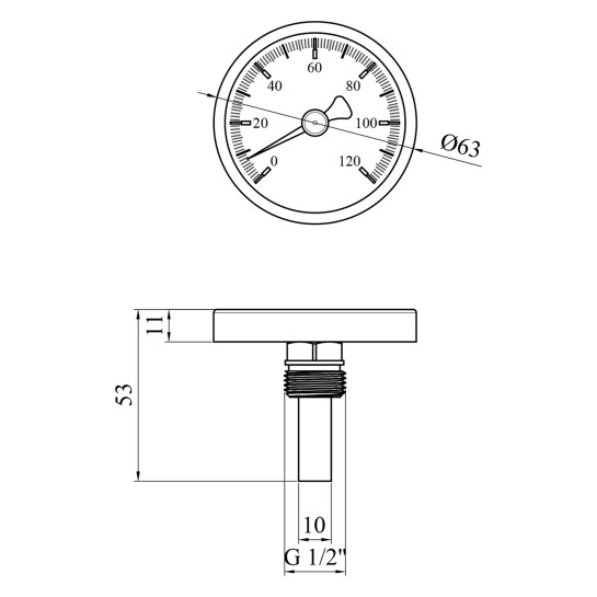 Додаткове фото - Термометр Karro 1/2" 63 мм 120°С KR-1039
