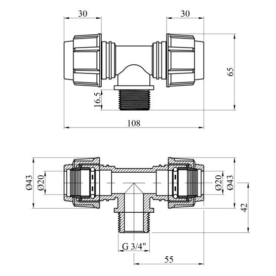 Додаткове фото - Трійник ПЕ SPT 20х3/4"х20 РЗ
