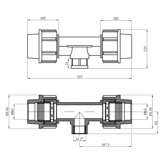 Додаткове фото - Трійник ПЕ SantehPlast 63х2"х63 РВ