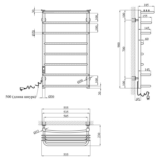 Додаткове фото - Сушарка для рушників електрична Kroner KRP Stern EL900x500-8