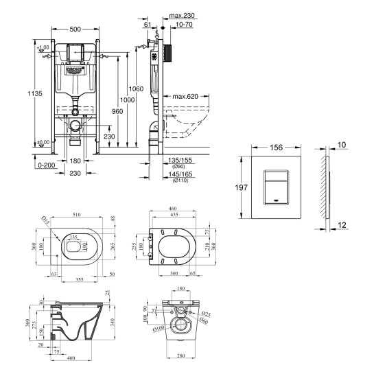 Додаткове фото - Комплект 4 в 1: Інсталяція Grohe Solido 2 в 1 38971000 + Панель змиву для унітаза Even Black 38966KV0 + Унітаз підвісний безобідковий Kroner Armada WHI513636 RIMLESS з сидінням Slim Duroplast / Soft-close / Quick relase KA513636WHIR (38971966KV0KA51R)