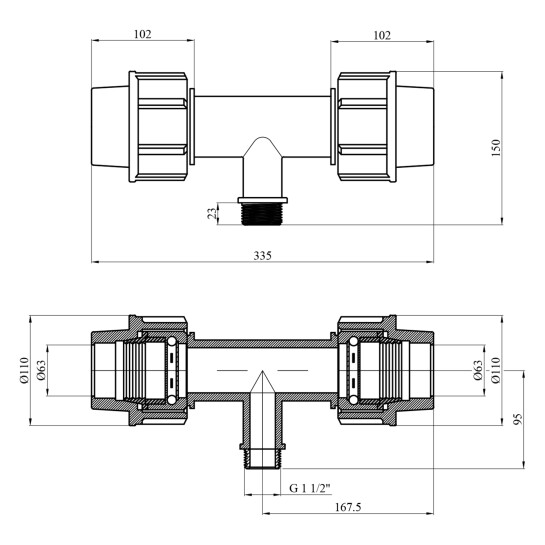 Додаткове фото - Трійник ПЕ SantehPlast 63х1 1/2"х63 РЗ