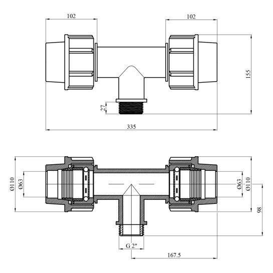 Додаткове фото - Трійник ПЕ SantehPlast 63х2"х63 РЗ