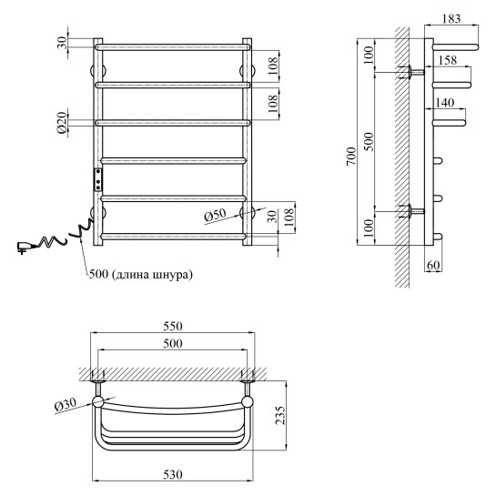 Додаткове фото - Сушарка для рушників електрична Kroner KRP Prima EL700x500-6