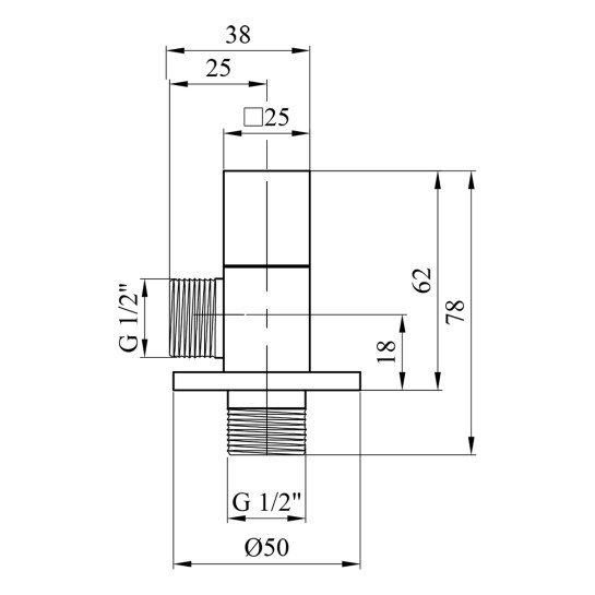 Додаткове фото - Кран приладовий для підключення Karro 1/2"х1/2" ЗЗ хромований KR-03122А