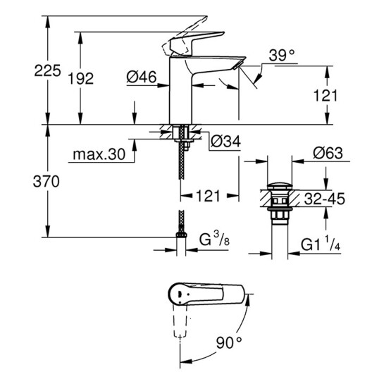 Додаткове фото - Змішувач для раковини Grohe QuickFix Start M-Size 23746002 з донним клапаном