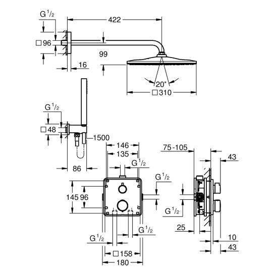 Додаткове фото - Душова система прихованого монтажу термостатична Grohe QuickFix Precision Grohtherm Cube 34881000