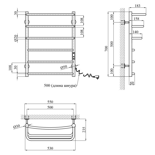 Головне фото - Сушарка для рушників електрична Kroner KRP Prima ER700x500-6