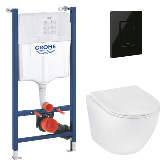 Головне фото - Комплект 4 в 1: Інсталяція Grohe Solido 2 в 1 38971000 + Панель змиву для унітаза Grohe Even Black 38966KV0 + Унітаз безободковий Kroner Harz WHI493736 RIMLESS з сидінням Slim Duroplast / Soft-close / Quick relase KH493736WHIR (38971966KV0KH49R)