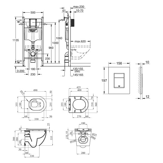 Додаткове фото - Комплект 4 в 1: Інсталяція Grohe Solido 2 в 1 38971000 + Панель змиву для унітаза Grohe Even Black 38966KV0 + Унітаз безободковий Kroner Harz WHI493736 RIMLESS з сидінням Slim Duroplast / Soft-close / Quick relase KH493736WHIR (38971966KV0KH49R)
