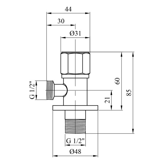 Додаткове фото - Кран приладовий для підключення Karro 1/2"х1/2" ЗЗ нержавіюча сталь KR-3132S