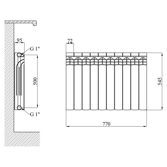 Додаткове фото - Радіатор біметалевий Calor Favorit FB-500T/100 20 бар 500х100 мм