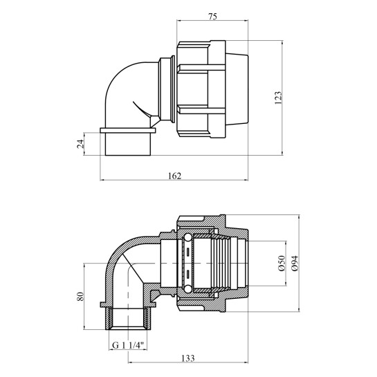 Додаткове фото - Коліно ПЕ STR 50×1 1/4" РВ