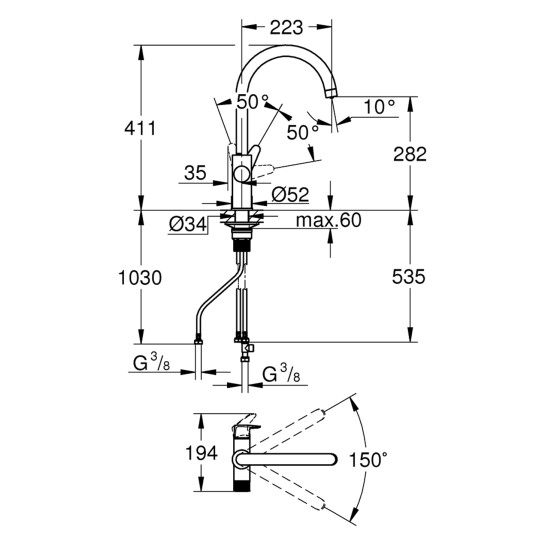 Додаткове фото - Змішувач для кухні Grohe StartCurve 30592000