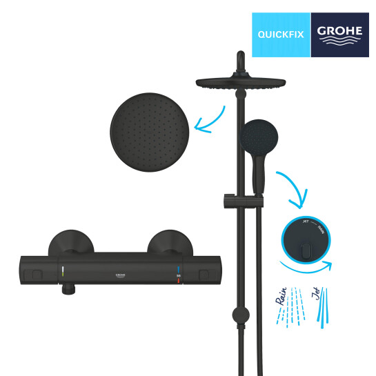 Додаткове фото - Змішувач термостатичний для душу Grohe QuickFix Start Black UA303908T2