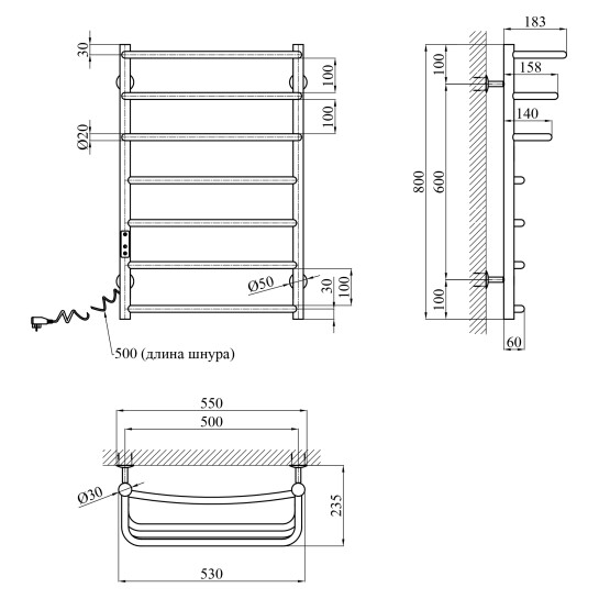 Додаткове фото - Сушарка для рушників електрична Kroner KRP Prima EL800x500-7