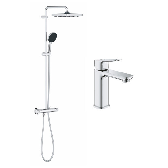 Головне фото - Набір змішувачів 2 в 1 для ванної кімнати Grohe QuickFix Vitalio Comfort Cube зі змішувачем для раковини Dice (UA203101TM)