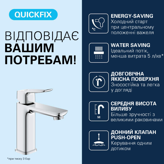 Додаткове фото - Набір змішувачів 2 в 1 для ванної кімнати Grohe QuickFix Vitalio Comfort Cube зі змішувачем для раковини Dice (UA203101TM)