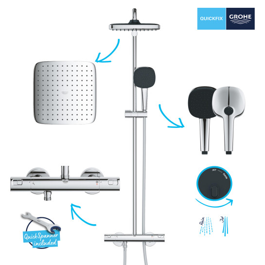 Додаткове фото - Набір змішувачів 2 в 1 для ванної кімнати Grohe QuickFix Vitalio Comfort Cube зі змішувачем для раковини Dice (UA203101TM)