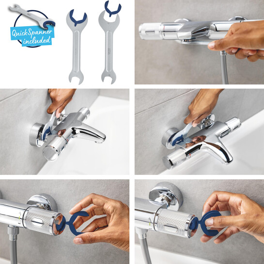 Додаткове фото - Набір змішувачів 2 в 1 для ванної кімнати Grohe QuickFix Vitalio Comfort Cube зі змішувачем для раковини Dice (UA203101TM)
