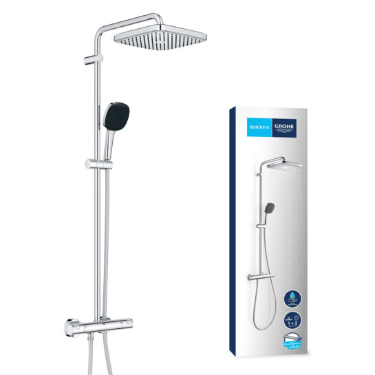 Додаткове фото - Набір змішувачів 2 в 1 для ванної кімнати Grohe QuickFix Vitalio Comfort Cube зі змішувачем для раковини Dice (UA203101TM)