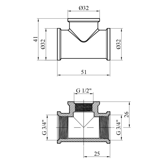 Додаткове фото - Трійник перехідний Karro 3/4"х1/2"х3/4" ВВВ нікельований KR-3213