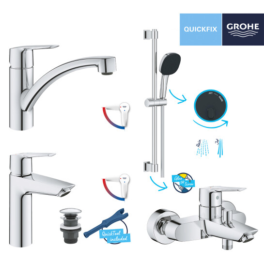 Додаткове фото - Набір змішувачів 4 в 1 для ванної кімнати та кухні Grohe QuickFix Start M-Size UA202301KE