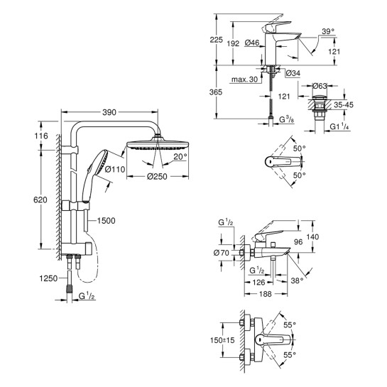 Додаткове фото - Набір змішувачів 3 в 1 для ванної кімнати Grohe QuickFix Start Black UA303305RM