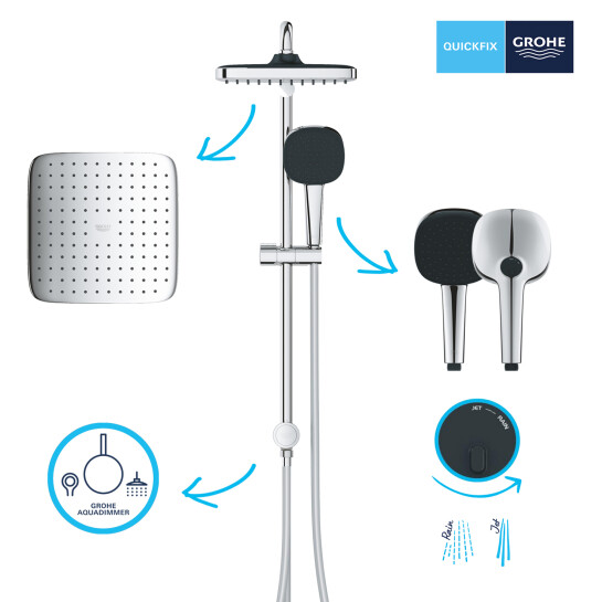 Додаткове фото - Набір змішувачів 2 в 1 для ванної кімнати Grohe QuickFix Flex Vitalio Comfort Cube зі змішувачем для раковини Dice (UA203170101)