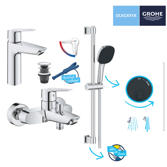 Додаткове фото - Набір змішувачів 3 в 1 для ванної кімнати Grohe QuickFix Start M-Size UA202301ME